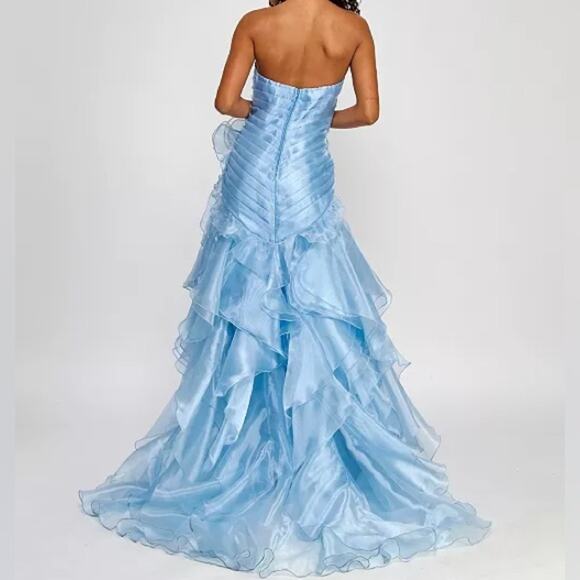 Say Yes Juniors' Ruffled Strapless Ball Gown Light Blue Sz 9/10 NWT - Picture 5 of 10